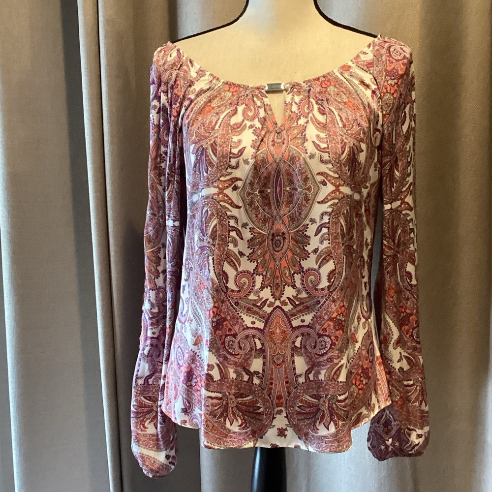 White House Black Market Pink and Cream Paisley Blouse, size small.
